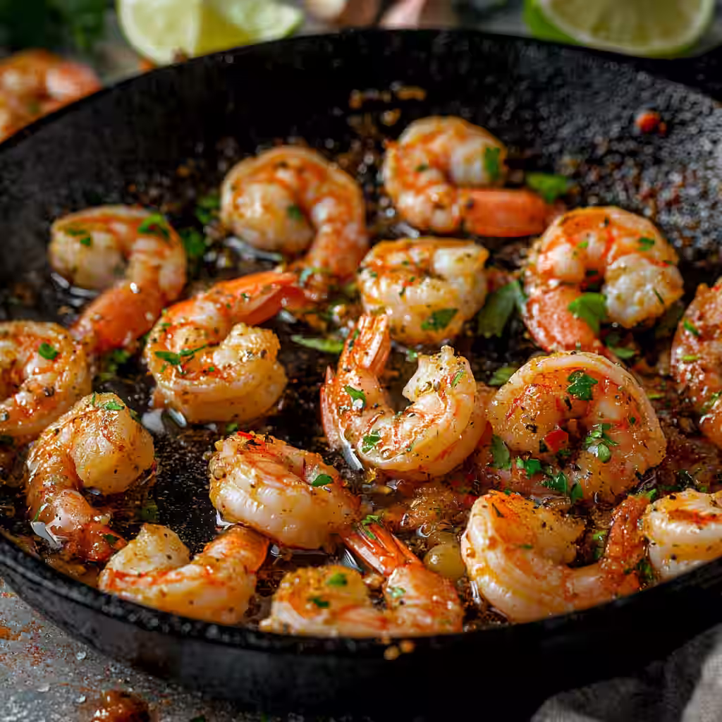 Shrimp searing in sambal sauce for lettuce wraps