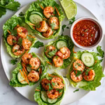 Paleo Sambal Shrimp Lettuce Wraps with sambal sauce and herbs