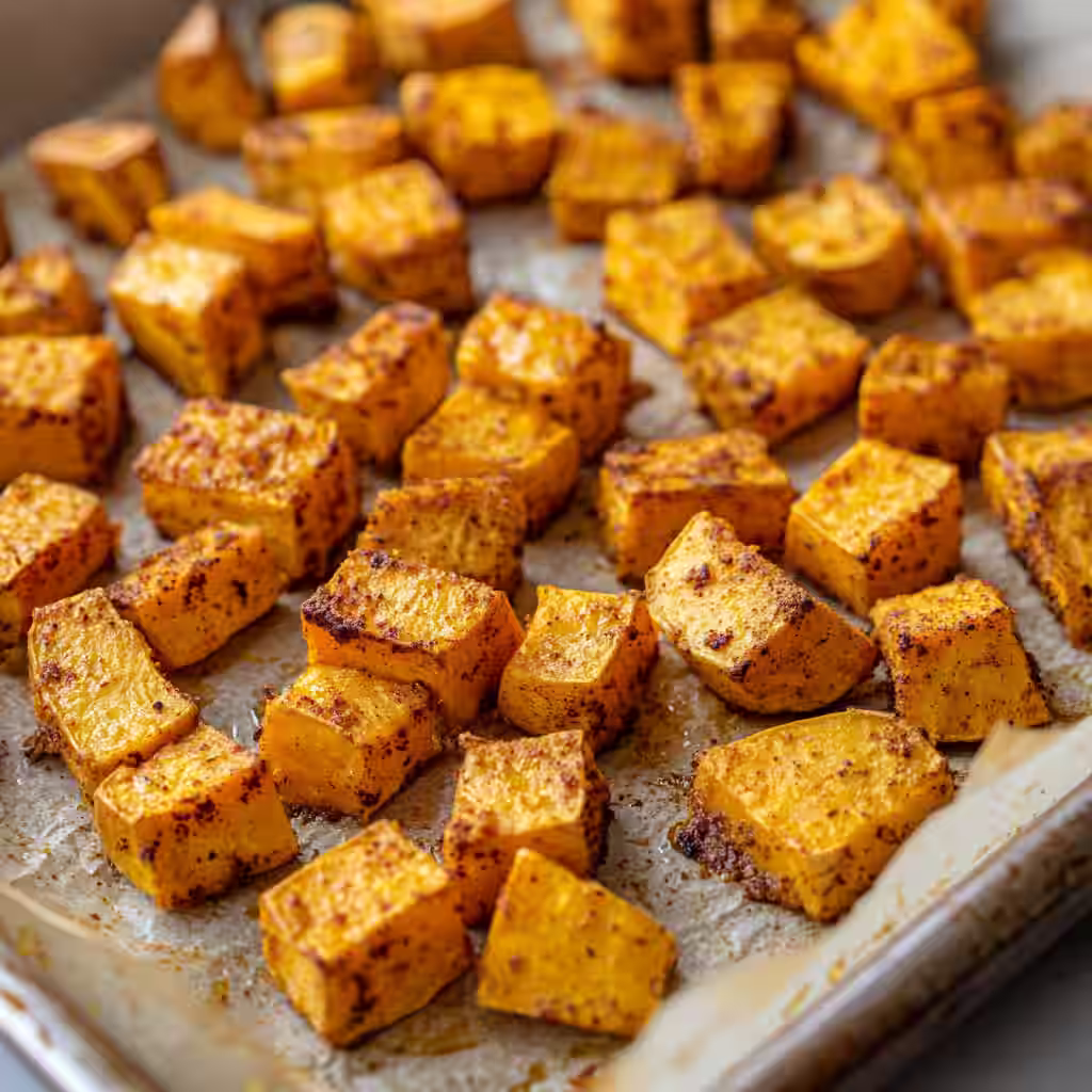 Roasted sweet potatoes with chili powder and cumin